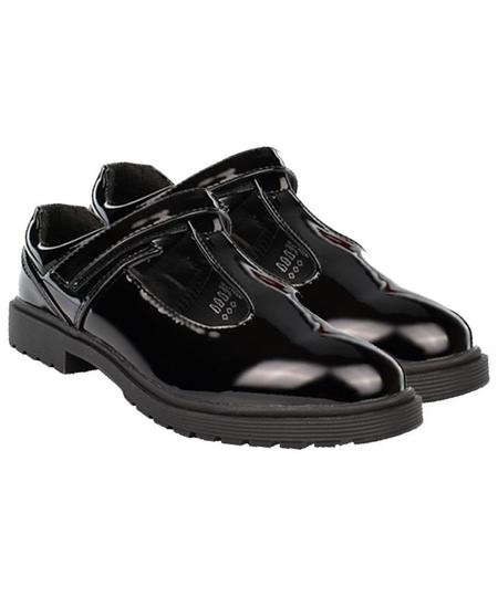 US BRASS JUNIOR GIRLS BLACK PATENT SHOES WITH A T BAR