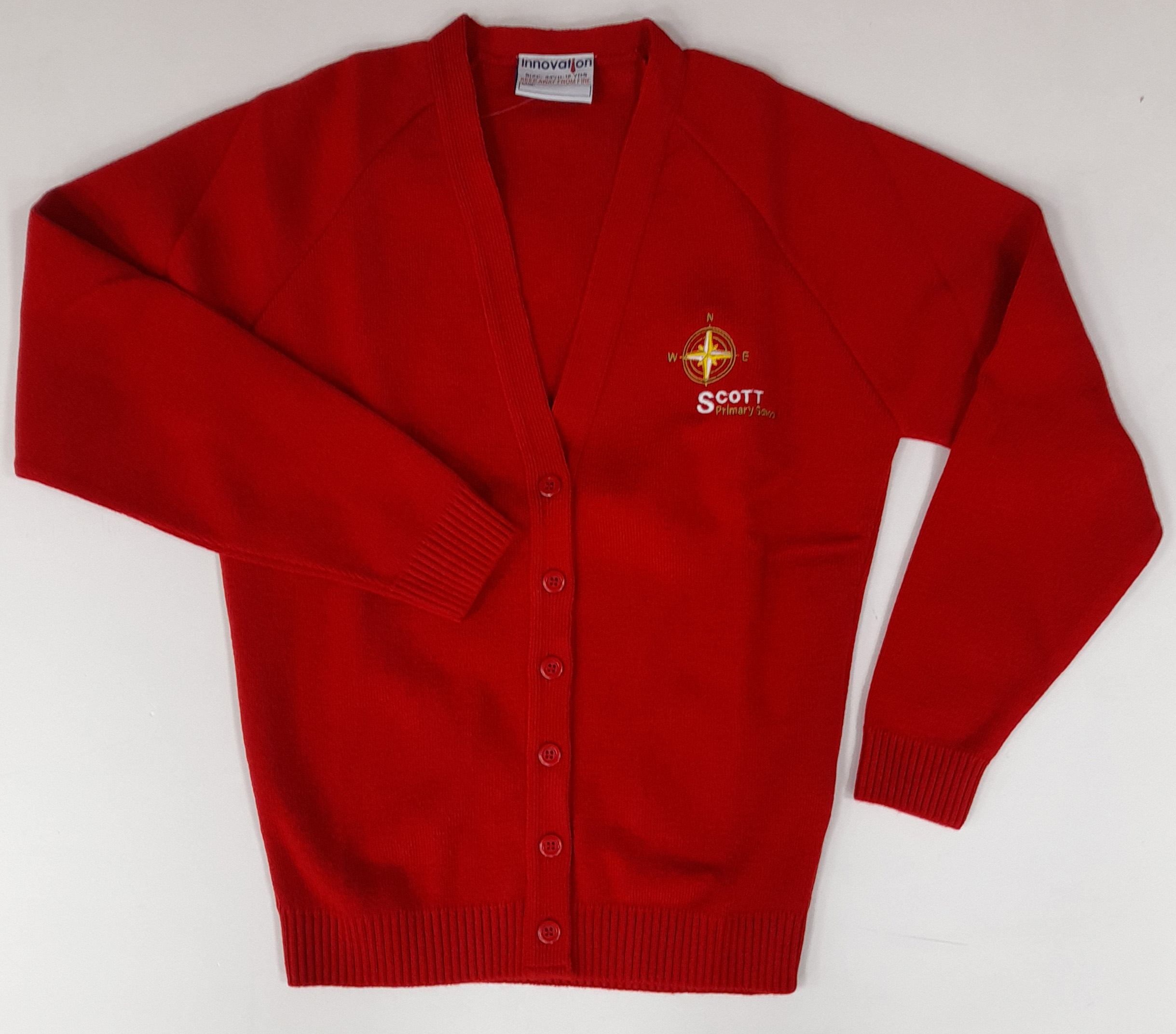 Scott Primary Knitted Cardigan (Red With Logo) YR 5 & 6