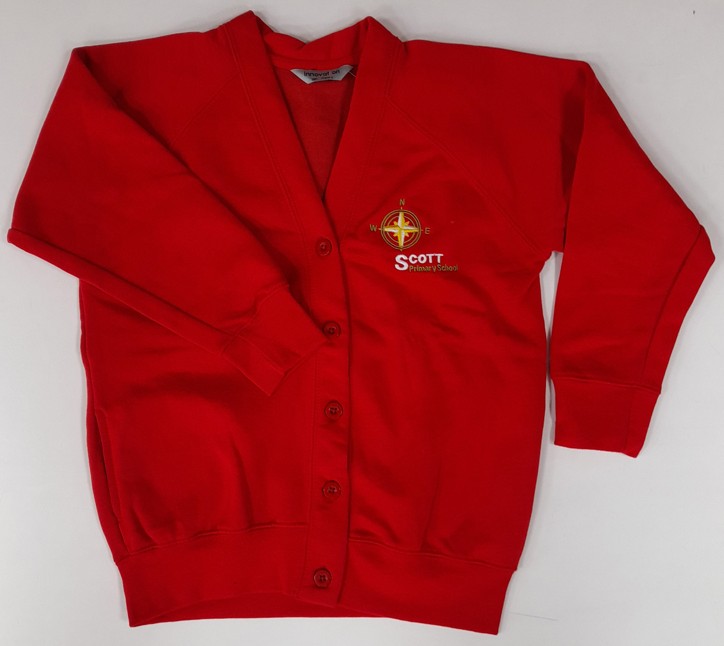 Scott Primary Cardigan (Red With Logo) RECP TO YR 4