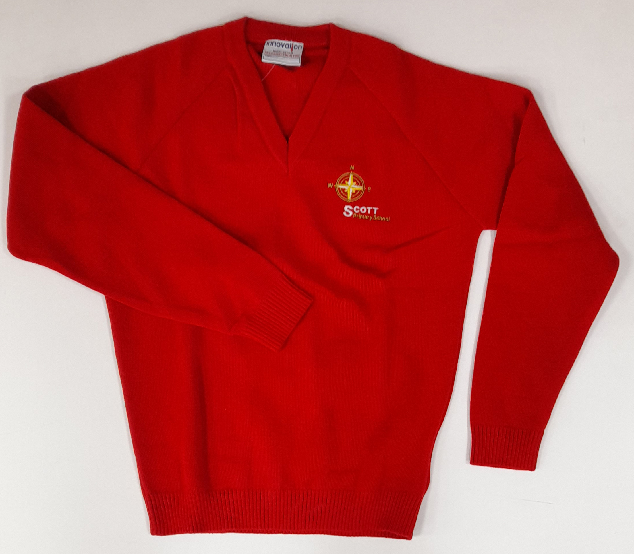 Scott Primary Knitted Jumper (Red With Logo) YR 5 & 6