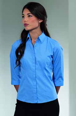 RUSSELL LADIES 3/4 SLEEVE POLYCOTTON POPLIN SHIRT