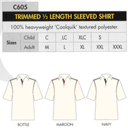 Cricket Shirt Trimmed 1/2 Length Sleeve 