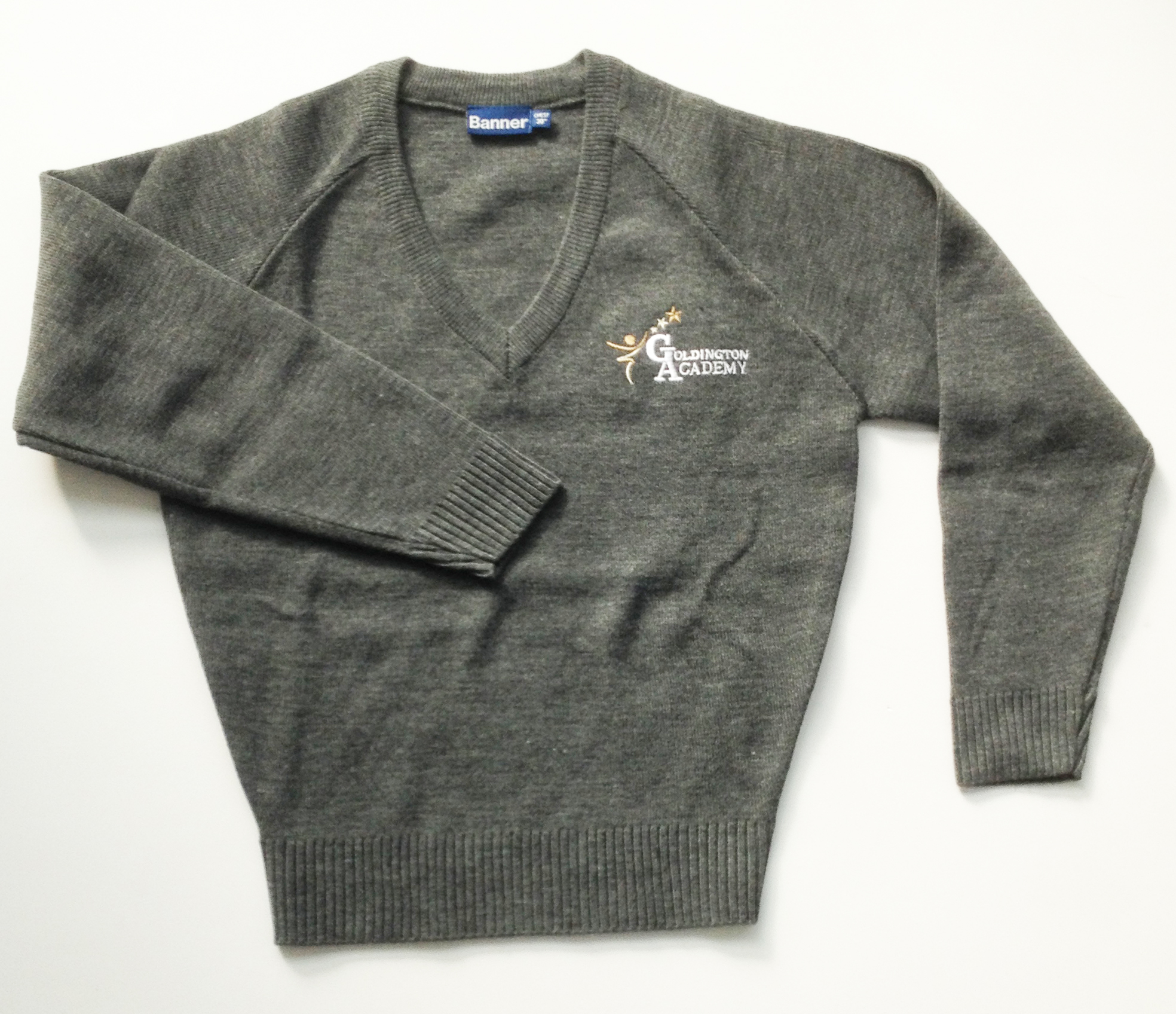 Goldington Academy V-Neck Knitted Jumper (Grey)