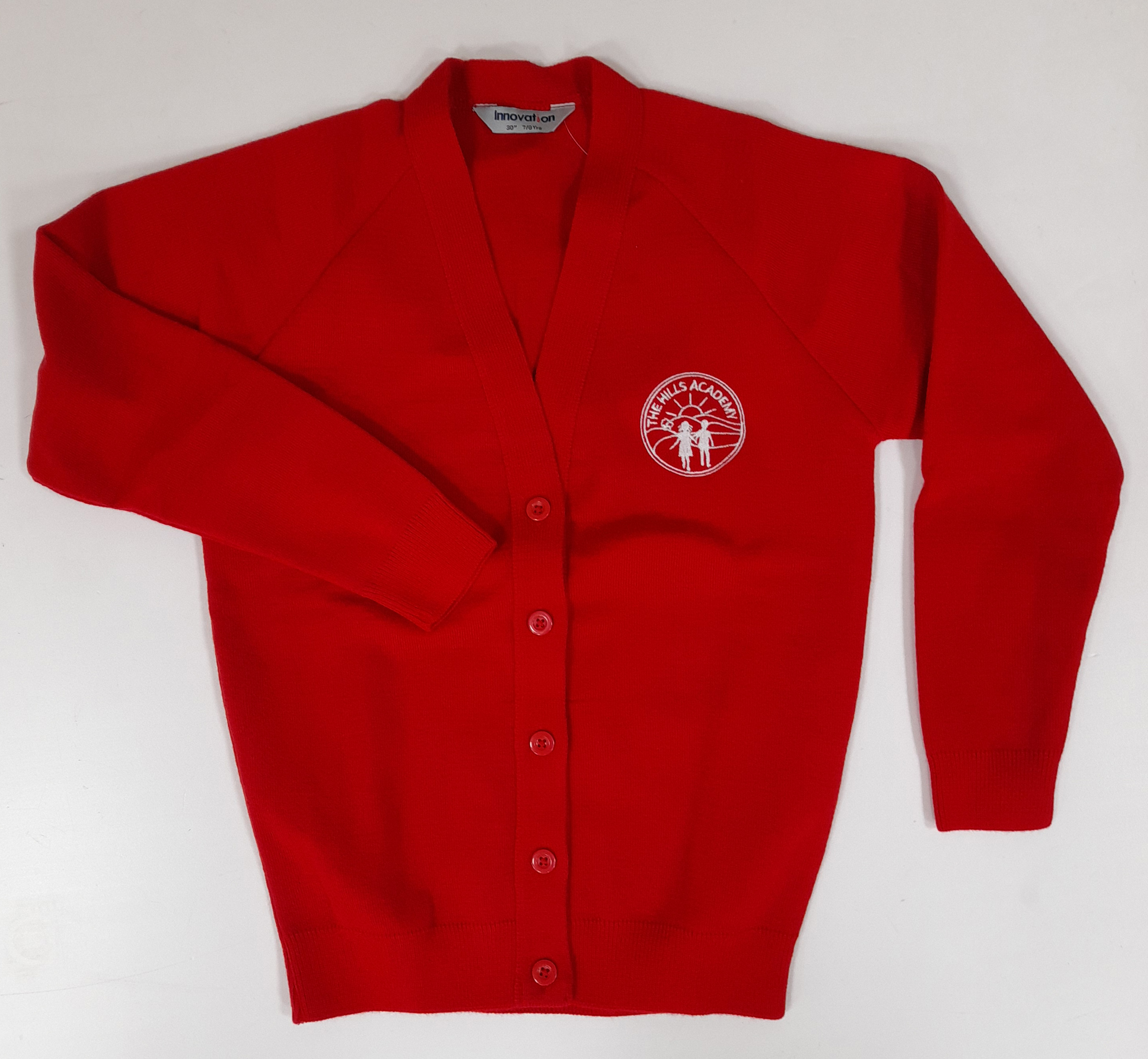 Hills Academy Knitted Cardigan (Red With Logo)