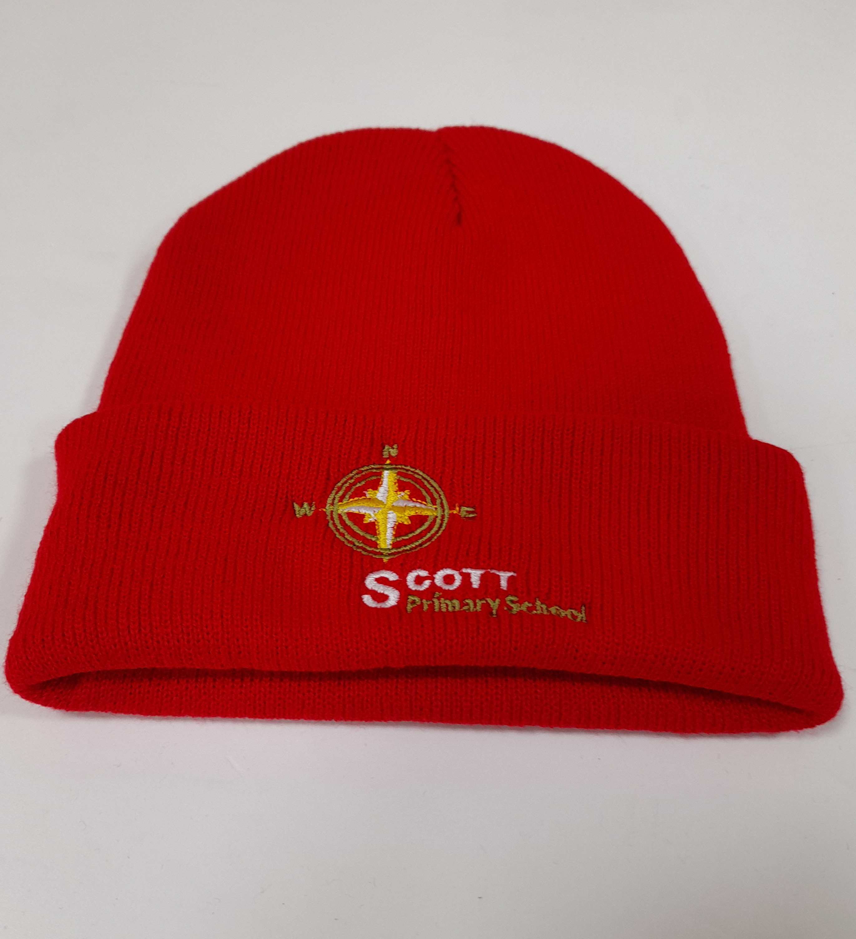 Scott Primary Knitted Hat (Red With Logo)