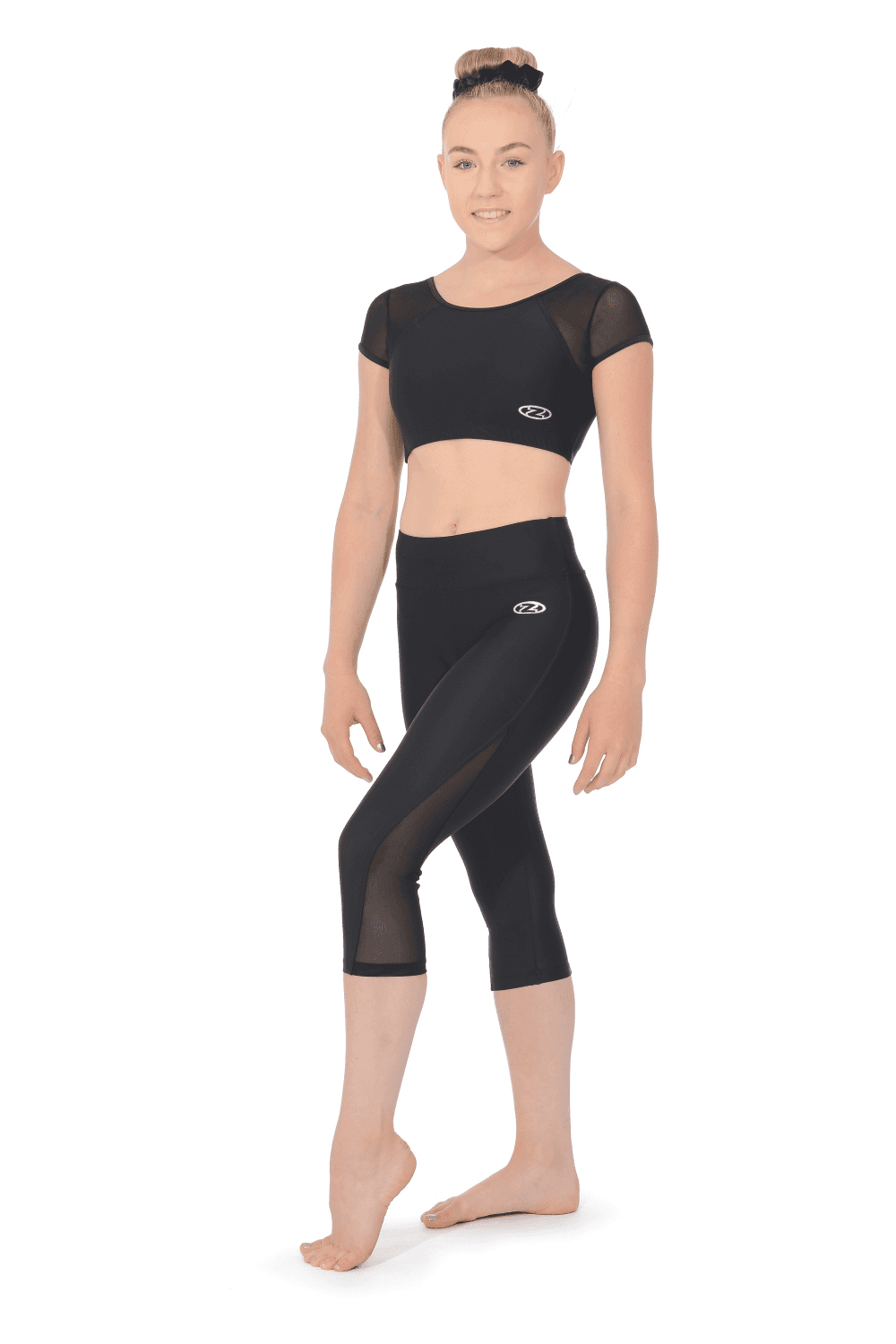MATT LYCRA GYMNASTICS CROP TOP WITH MESH PANELS